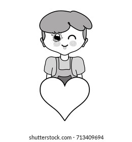grayscale boy with hairstyle and heart icon