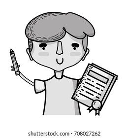 grayscale boy with notebook and hairstyle design