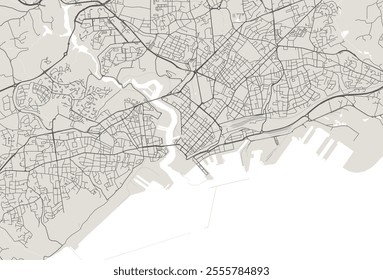 Grayscale Brest map, France. Vector city streetmap, municipal area.