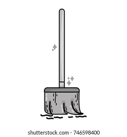 grayscale broom sweep equipment to clean house