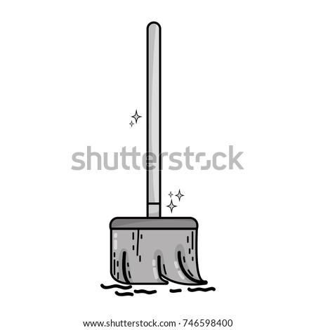 grayscale broom sweep equipment to clean house