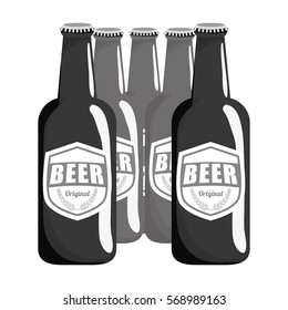 grayscale brown bottle of beer icon image design, vector illustration