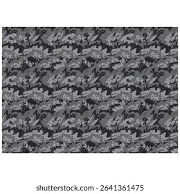 Grayscale camouflage seamless pattern with a grunge, distressed texture. Abstract military urban camo background for fabric and print.