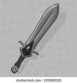 Grayscale cartoon game sword.GUI element.