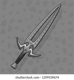 Grayscale cartoon game sword.GUI element.