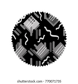 grayscale circle with graphic memphis geometric background
