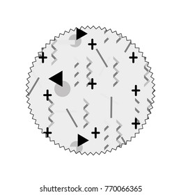 grayscale circle with memphis geometric art background