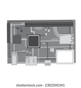 Grayscale circuit foundation board vector illustration isolated on square white background. Monochrome shades of gray simple and flat styled drawing.
