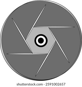 Grayscale circular design vector illustration with camera lens pattern. Symmetrical and hexagonal lines are all technical drawings, diagrams, or icons that represent components of mechanical devices.