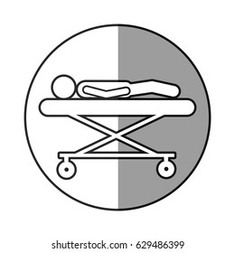 grayscale circular frame shading with pictogram lay down patient in stretcher clinical vector illustration