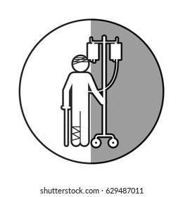 grayscale circular frame shading with pictogram bandage patient hospitalized vector illustration