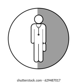 grayscale circular frame shading with pictogram male doctor with stethoscope and first aid kit vector illustration