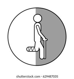 grayscale circular frame shading with pictogram bandaged leg patient icon flat vector illustration