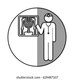 grayscale circular frame shading with pictogram doctor and radiography vector illustration