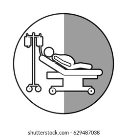 grayscale circular frame shading with pregnant woman in stretcher clinical vector illustration