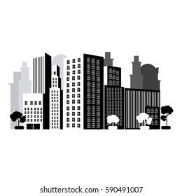 grayscale city with buils icon, vector illustraction design