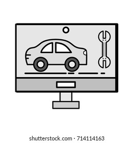 grayscale computer with car service and mechanical repair