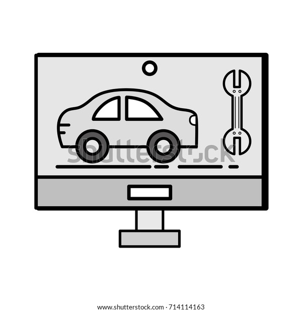 grayscale\
computer with car service and mechanical\
repair