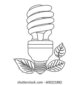 grayscale contour with fluorescent bulb spiral and leaves vector illustration