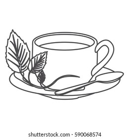 grayscale contour of hot cup of tea vector illustration