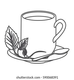grayscale contour of hot mug of tea vector illustration