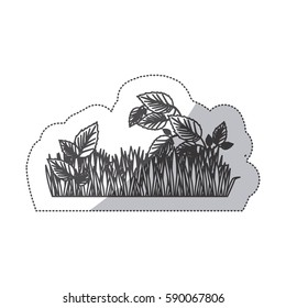 grayscale contour sticker of field grass and plants vector illustration