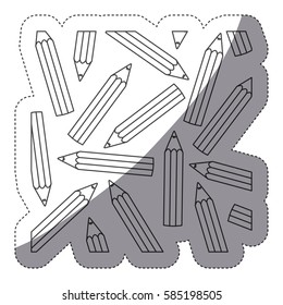 grayscale contour sticker with pattern of pencils and half shadow vector illustration
