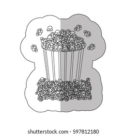 grayscale contour sticker of popcorn container vector illustration