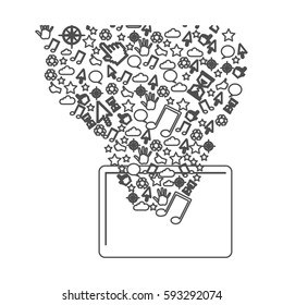 grayscale contour with tablet and internet icons vector illustration