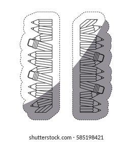 grayscale contour with two sticker with pencils row with half shadow vector illustration