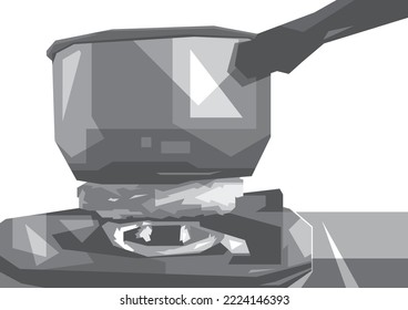 Grayscale Cooking Pot Popart, Design in WPAP Pop art Illustration High Quality