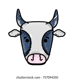 grayscale cute cow head farm animal