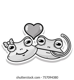 grayscale cute frog couple animal with heart design