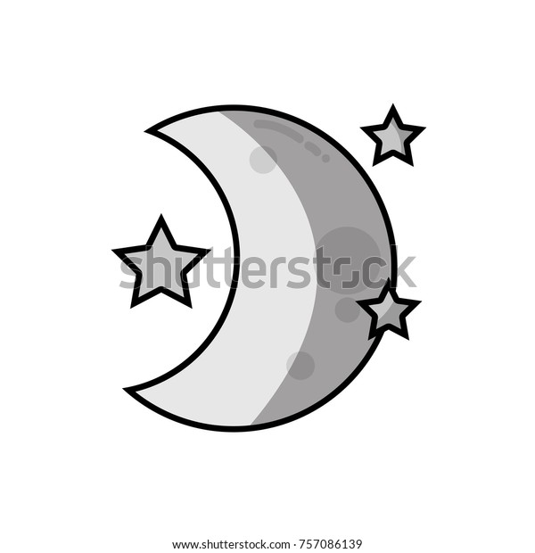 grayscale cute\
moon with stars in the night\
space
