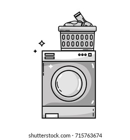 grayscale electronic washing machine and basket with dirty socks