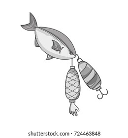 grayscale fish bitting spinner object to catch it