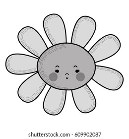 grayscale flower angry kawaii with cheeks and eyes