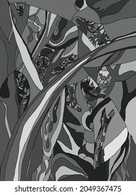Juegos a escala de grises. Abstracción asociada. Ilustración vectorial.