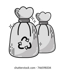 grayscale garbage trash bags with recycle symbol