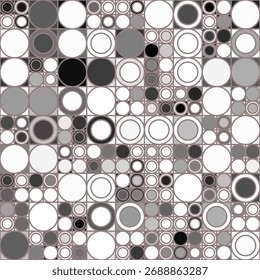 Grayscale Geometric Circles and Squares Composition