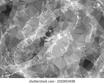 Grayscale geometric low polygonal background. Abstract monochrome mosaic backdrop. Design element for book covers, presentations layouts, title backgrounds. Vector clip art.