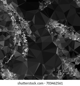 Grayscale geometric low polygonal background. Abstract monochrome mosaic backdrop. Design element for book covers, presentations layouts, title backgrounds. Vector clip art.