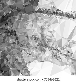 Grayscale geometric low polygonal background. Abstract monochrome mosaic backdrop. Design element for book covers, presentations layouts, title backgrounds. Vector clip art.
