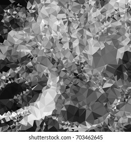 Grayscale geometric low polygonal background. Abstract monochrome mosaic backdrop. Design element for book covers, presentations layouts, title backgrounds. Vector clip art.
