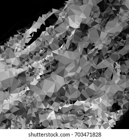 Grayscale geometric low polygonal background. Abstract monochrome mosaic backdrop. Design element for book covers, presentations layouts, title backgrounds. Vector clip art.