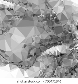 Grayscale geometric low polygonal background. Abstract monochrome mosaic backdrop. Design element for book covers, presentations layouts, title backgrounds. Vector clip art.