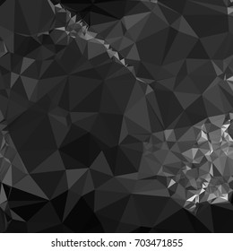 Grayscale geometric low polygonal background. Abstract monochrome mosaic backdrop. Design element for book covers, presentations layouts, title backgrounds. Vector clip art.