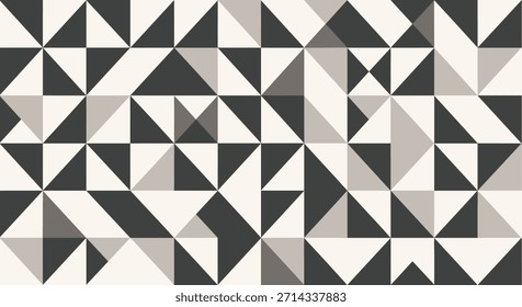Grayscale geometric mosaic of triangles and diamonds creating an abstract tiled pattern of light and dark contrasts across a dynamic surface.