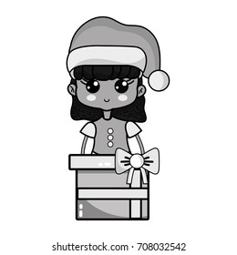 grayscale girl with clothes and christmas present gift