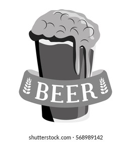 grayscale glass beer icon image design, vector illustration